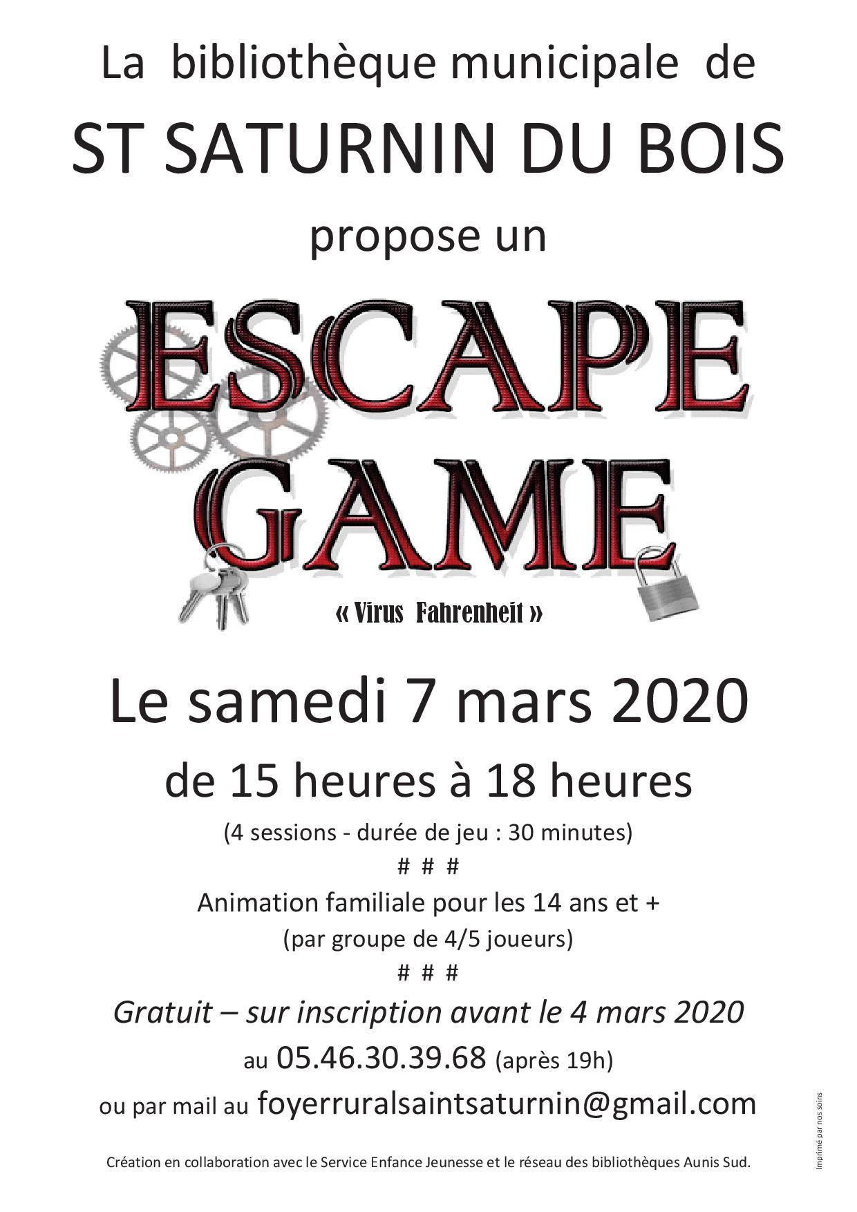 Escape game st saturnin 7 mars 2020